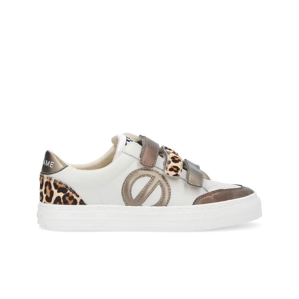 Sneakers femme STRIKE STRAPS BLANC CASSE LEOPARD DORE